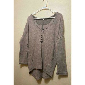 We The Free Women's Grey/Sage Striped Henley Long Sleeve Oversized Tunic Size XS